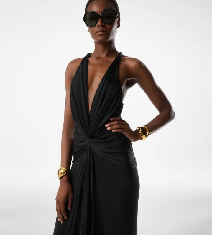 V-NECK CRISS-CROSS EVENING DRESS BLACK online